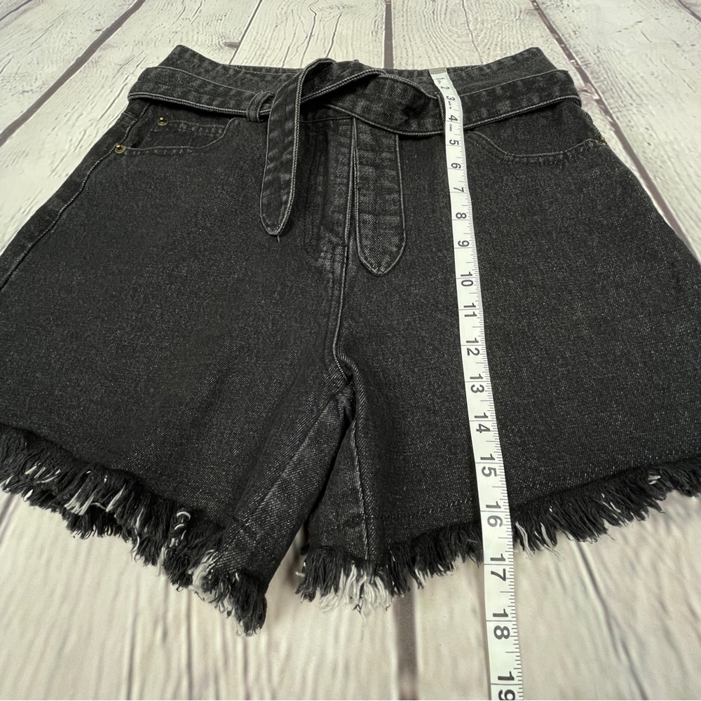 ETOPHE STUDIOS black denim belted high waisted shorts with fringe, size M - Picture 12 of 14